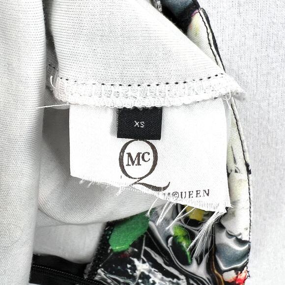 MCQ ALEXANDER MCQUEEN Floral Printed Pencil Skirt Womens XS Black Stretch Knit - Picture 10 of 14